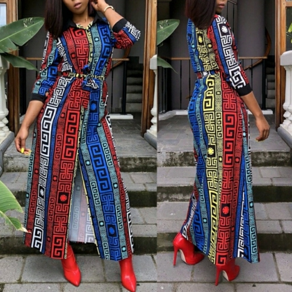 Africa print long sleeve blouse and pants